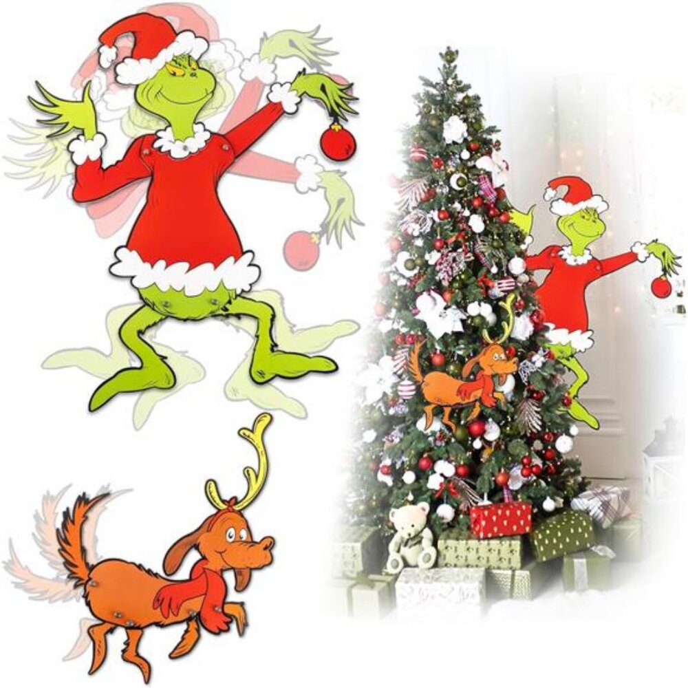 Christmas Decor for Tree - Christmas Tree Toppers, 2pcs Green Gnome Monster Dog